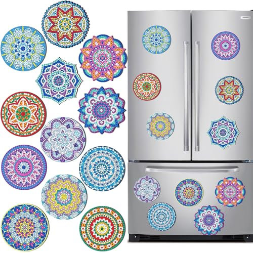 Acidea Diamond Painting Magnets, 12Pcs Diamond Art Refrigerator Stickers Kits, Easy DIY Art Kits for Adults, Classic Mandala Home Decors