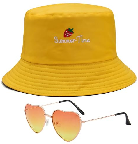 AYNKH Chapeau Réversible Unisexe Chapeau de Pêcheur à Large Bord avec Lunettes de Soleil pour Hommes et Femmes, pour l'Extérieur, pour l'Été, pour la Plage, pour Le Voyage