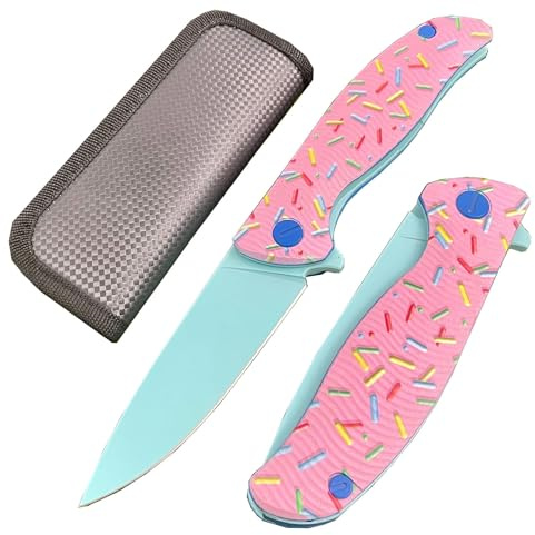 Amacigana Pink-grünes Klappmesser mit D2-Stahlklinge und Keramikbeschichtung | G10-Griff | Outdoor Sammlermesser