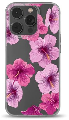 Coverolla Pink Hibiscus Phone Case | TPU Shockproof Protective Case for Cell Preppy Floral Design | Summer Beach Hibiscus Flower Phone Case iPhone 15,16 (Hibiscus on Clear, iPhone 15)