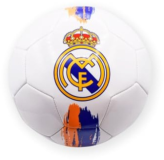 Genérico Fußball R.Madrid, weiß mit orangefarbenen und blauen Details, Größe 5, entspricht der regulatorischen Norm, offizielles Produkt