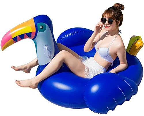 YCVAWEOD Tukanische Schwimmring, Blaue aufblasbare Luftmatratze mit Handpumpe, aufblasbare Pool Float Floß Lounge für Erwachsene LWX