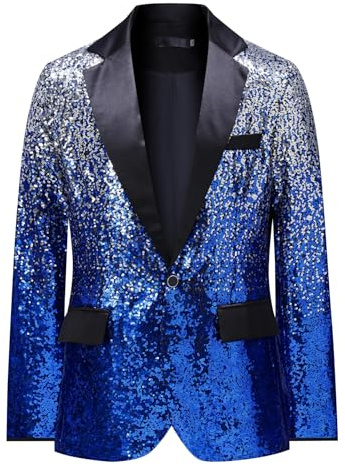 YFFUSHI Herren Pailletten Sakko Glänzender Smokingjacke Glitzer Hochzeit | Blazer, Farbverlauf, 1 Knopf Einreiher, 2 Klappentaschen, Freizeit, Bankett, Party Abschlussball