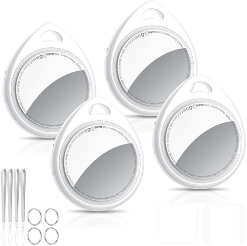 QCOQ® Air Tags Lot de 4 Blanc 2026, Traceur Bluetooth Anti-Perte avec Batterie Remplaçable, Compatible avec l’App Localiser (iOS), Balise Intelligente pour Clés, Sacs, Bagages et Portefeuilles