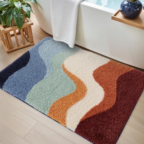 DEXI Badematte 50 x 80 cm, rutschfeste weiche Badezimmerteppich, saugfähig, waschbare Badteppich für Duschboden, Badewanne, Mehrfarbig