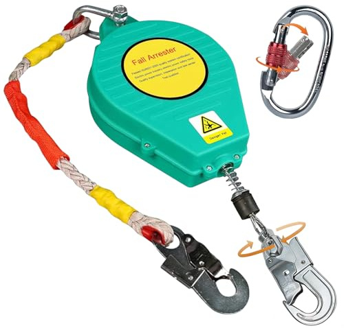 Antichute à Rappel Automatique, 3-20m Harnais de Securite Anti Chute Professionnel, Protection Antichute Rétractable pour Toiture, D'échafaudage et Travaux en Hauteur,150kg(Vert,10m)