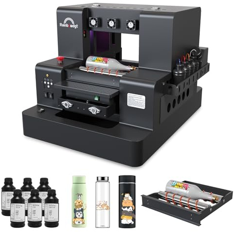 RAINBOWDGT A3 UV Printer Machine,3D Embossing,Bottle Holder & Stickers
