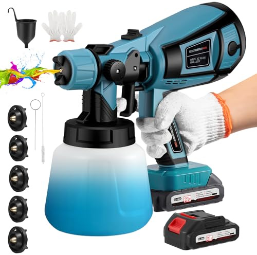 Pistolet a Peinture sans Fil, Pistolet à Peinture avec Batterie 21 V,Pulverisateur a Batterie avec 3 Modes de Pulvérisation Electrique avec 2x3000 mAh et Chargeur pour Clôtures, Murs