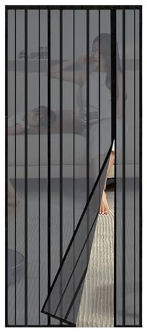Sekey Fliegengitter Tür Vorhang Gegen Katzenkratzer, Magnetvorhang Insektenschutz für Seitliches Öffnen, Magnet Fliegengitter Balkontür, Einfache Installation, ohne Bohren 90x200 cm Schwarz