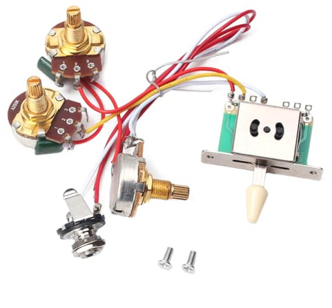 TEMPNAP Arnés de Cableado Precableado Material de Plástico y Cobre para Guitarra Eléctrica Gu104 5 Posiciones de Conmutación, Potenciómetro de Volumen y Tono 250k