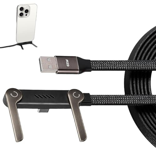 nilic USB A to USB C Cable with Invisible Stand, 65W Charger Cable | 2-in-1 Foldable Phone Holder, Nylon Braided 90 Degree Angled Cord for Phone Smartphones Laptops Gaming