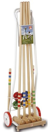 Jeu de croquet en bois - Chariot en métal - 4 joueurs -adultes extra-longs - production européenne
