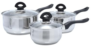 BUCKINGHAM Stainless Steel Saucepan Set with Glass lid Durable Stylish & Versatile