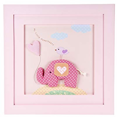 Mousehouse Gifts Handgefertigter pastellrosa Gerahmte Bilder Wandbild Kleiner Elefant für Mädchen Babyzimmer Kinderzimmer
