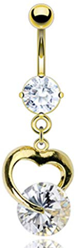 Paula & Fritz® Bauch-nabelpiercing Chirurgenstahl Gold Herz Zirkonia Kristall 10-mm Stab-länge Banane Bauch-Piercing Bananabell Nabel-Piercing GDPN10334