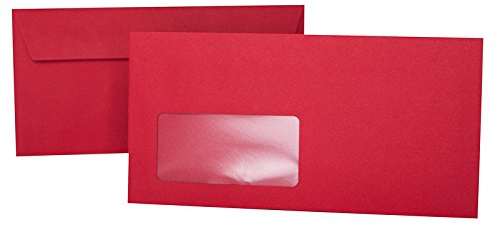 Paper24 25 Fenster-Umschläge DIN lang Briefumschläge mit Fenster 11x22 cm (110 x 220 mm) Haftklebung, Abziehstreifen 120 g/qm (11 Weinrot)