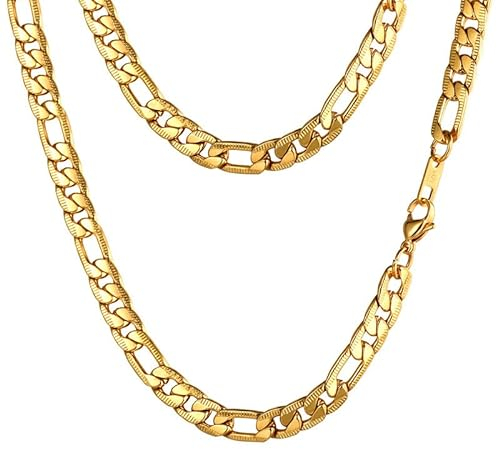 PROSTEEL Herren Kette Edelstahl Figarokette Halskette Link Kette 7MM Breit Gliederkette für Herren, 55CM lang, Gold