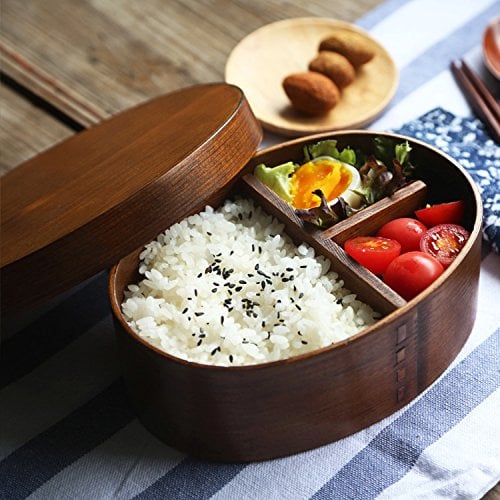 YJZQ Japanese Style Bento Boxes Natural Wooden Lunch Box Picnic Camping Sushi Snack Food Fruits Storage Container for Kids and Adults