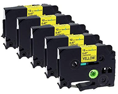 KA® Schriftband für Brother P-Touch TZe-131 tze-231 tze-431 tze-531 tze-631 tze-731 12mm x 8m kompatibel mit PT-H105 PT-H100 PT-1005 PT-1000 PT-1010 PT-1080 PT-H101c TZE-631 Noir sur Jaune 5 PK.