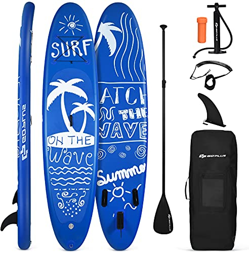 GOPLUS Aufblasbares SUP Board, Stand Up Paddle Board, SUP Board mit Verstellbarem Paddel und Pumpe, Surfboard mit Finne & Sicherheitsleine, inkl. Tragetasche & Reparaturset
