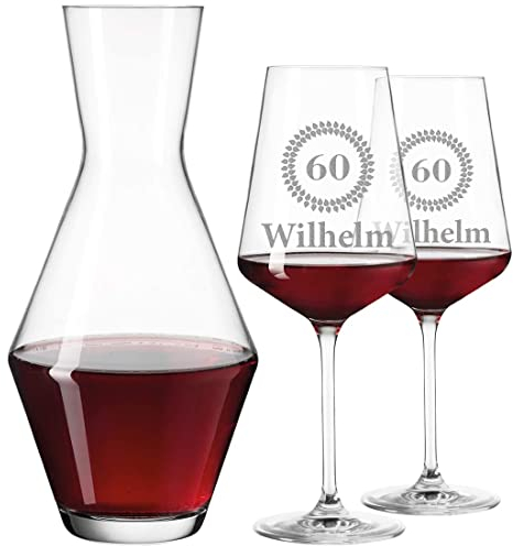 polar-effekt Leonardo Lot de 3 Verres à vin et Carafe à décanter personnalisées avec Gravure – Verres à vin Rouge Idée Cadeau pour la Saint Valentin pour Les Couples