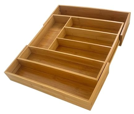 Range-couverts extensible en bambou - 47 x 43 x 6,3 cm