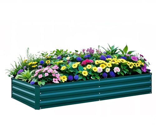 BUTUNITA Galvanized Raised Garden Bed Metal Outdoor for Gardening Vegetables Flower Garden Raised Planter Box Large,8x4x1ft Green