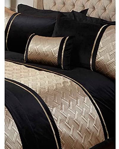 Rapport Home Luxury Blush Pink Velvet Duvet Cover Set – Super King Size Bedding with Gold Panel, Diamante Embellishment & Geometric Design, Soft & Elegant Bedroom Décor