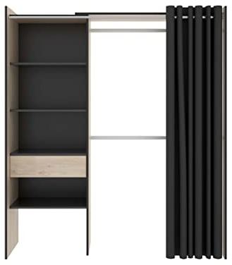 BEFARA-DK OFFENER KLEIDERSCHRANK MIT Vorhang ISTAR - Graphit/Natur