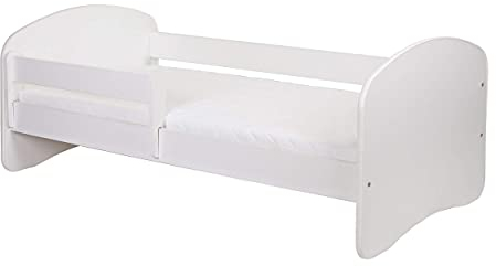 CLAMARO 'Schlummerland' Kinderbett 80x180 (bis 150kg belastbar) mit Rausfallschutz, Kantenschutz, Matratze und Lattenrost | Jugendbett Weiß/Weiß