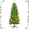 GYMAX Albero di Natale Slim 150 cm, Illuminato a 150 Luci Incorporate, 300 Rami Folti in PVC, Divisibile da Montaggio e Trasporto, Supporto in Ferro, Ideale per Casa, Ufficio e Negozio, Verde