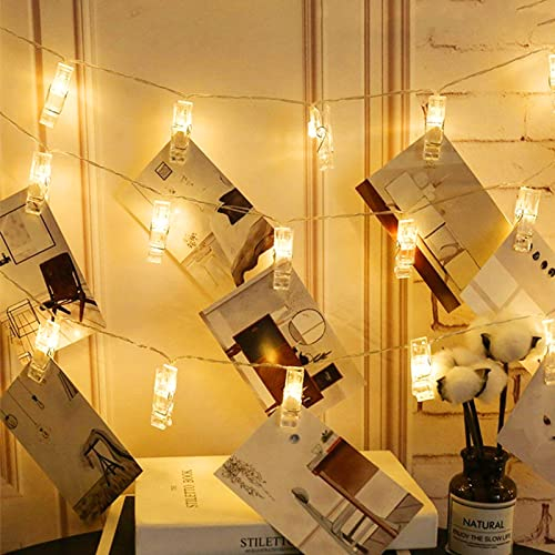 LED Lichterkette Fotoclips 3 Meter Fotolichterkette mit 20 Klammern batteriebetriebene Fotowand, Warmes Licht, Bilderrahmen Dekor für hängendes Gemälde Bilder in Weihnachten