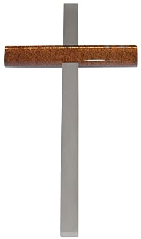 kruzifix24 Devotionalien Wandkreuz modern Kreuz Edelstahl Balken Silber matt Querbalken Glas kantig 18 x 10 cm Schmuckkreuz für die Wand Kreuz