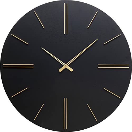 Kare Design Wanduhr Luca, Schwarz/Gold, 70cm Durchmesser, Quarzuhrwerk, Große Uhr, Wanddeko, Küche, Minimalistisches Design, Aluminium, Batterie Nicht inklusive