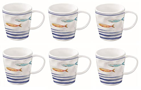 6er Set Tassen Becher Maritim Fische BORD DE MER 350ml Porzellan EASY LIFE