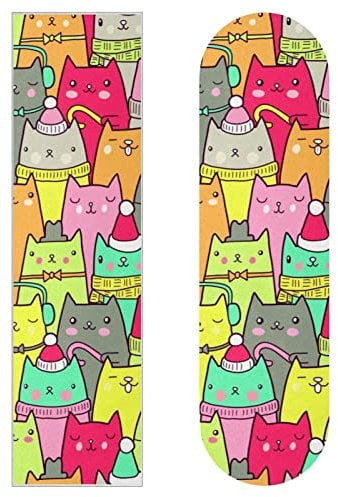 Bunte Cartoon-Katze, Skateboard-Griptape, Schleifpapier, Longboard-Aufkleber, Scooter, Deck, Sandpapier, 2 Stück
