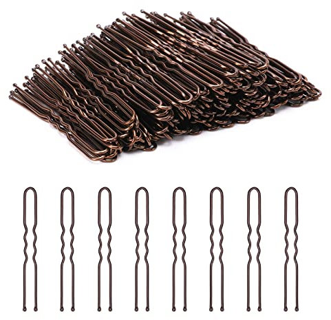 Cehony U Shaped Hair Pins, 200 Count Buns Waved U-shaped Hair Pins for Updos with Box for Women Lady Girls Bobby Pins French Historical Hair Pin Hair Styling Pins Hair Accessories (Brown, 2.4 Inch)