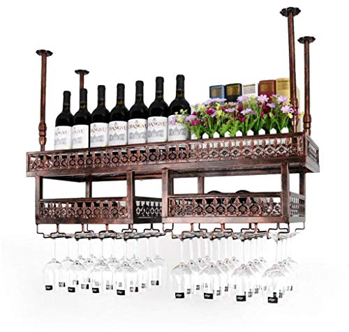 NMDCDH American Wall Cabinets Metal Storage Shelves Storage Iron Household Loft Ceiling Hanging Glass Champagne Beaker Wine Vase Wine Rack, Bronze, 120×31c