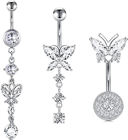 VFUN Schmetterling Bauchnabelpiercings 14G 10MM Banana Piercing Damen Piercing Bauchnabel Chirurgenstahl Anhänger Nabelpiercing Silber Belly Piercing 3 Stück