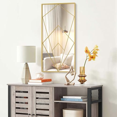 WONSTART Espejo decorativo para ventana o decoración de pared, espejo rectangular de metal para sala de estar, dormitorio, comedor, se cuelga horizontal o verticalmente de 30 x 15 pulgadas (dorado)