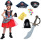Sincere Party Mädchen Piraten Kostüm Piraten Freibeuter Prinzessin Deluxe Kleid Mit Schwert,Piratenbeutel,Augenklappe und Hut 9-10 Jahre