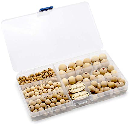 ARTESTAR Holzperlen Natur für Makramee, Holzkugeln mit loch 246 Stück - Runde Holzperlen zum auffädeln für DIY Dekorationen Schmuck(6 mm/8 mm/10 mm/12 mm/14 mm/16 mm)