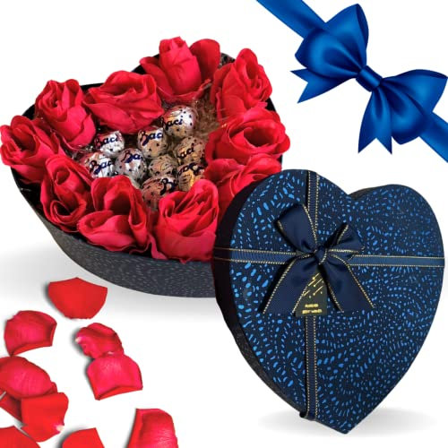 NARAMAKI® Idea Regalo San Valentino - Festa della Donna 2025 - Baci Perugina - Cofanetto a Cuore Boccioli di Rose Fuxia Artificiali + 125gr Cioccolatini Baci Perugina Classico(ROSE FUXIA)