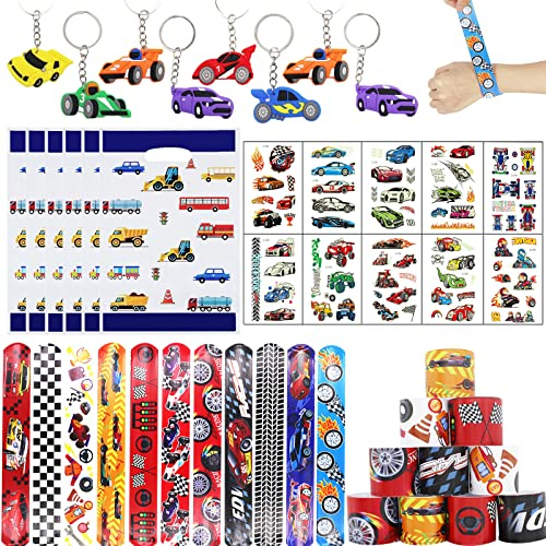 Beamely Party Mitgebsel Kindergeburtstag, 40 Stück Rennwagen Spielzeuge mit Slap Armbänder, Aufklebern, Schlüsselanhänger, Candy Tüten für Jungen MädchenGeburtstagsgeschenk Favors