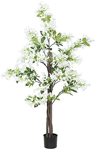 HOMCOM Decorative Artificial Plants Honeysuckle Flower Fake Plants with Curved Boots for Home Indoor Decor, 150cm, White