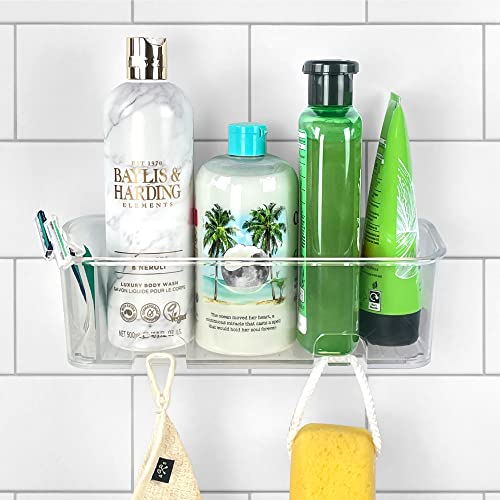 S.B.Weston Shower Caddy - Rust Proof, No-Drilling, No Suction Cups - Easy to Remove Wall Mounted Bathroom Organiser Storage Shelf (Clear - Single)