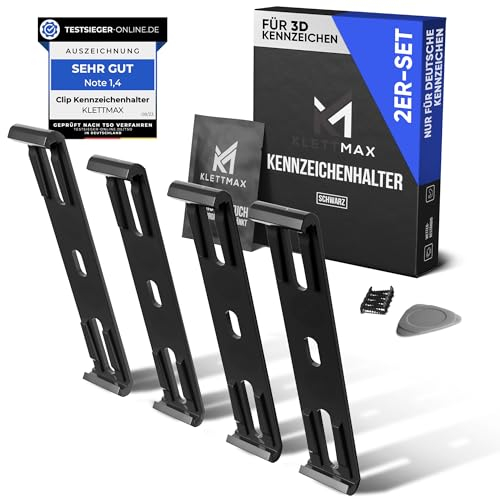 KLETTMAX® ORIGINAL - Rahmenlose Clip Kennzeichenhalter - Nummernschildhalter - unsichtbar und wetterfest - Nummernschildhalterung für jedes KFZ - Nur für Deutschland! (Schwarz für 3D Kennezichen)