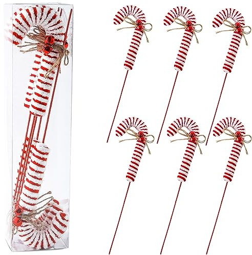 ZHANYIGY 6 Stück Weihnachtsbaumschmuck-Plektren, rot-weiße Woll-Süßigkeiten-Picks, 35,6 cm, Weihnachtsbaumspitze, Ornamente für Weihnachtskranz, DIY, Handwerk, Zuhause, Vasenfüller, Partyzubehör