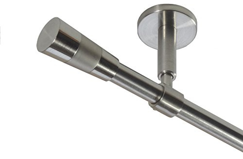 BASIT Gardinenstange Edelstahllook 16mm 1-läufig Decke Wand 400cm lang D11 | Gardinenstangenset einläufig Deckenmontage & Wandmontage Metall Vorhangstange 120-600cm wählbar Kappe Kegel E11
