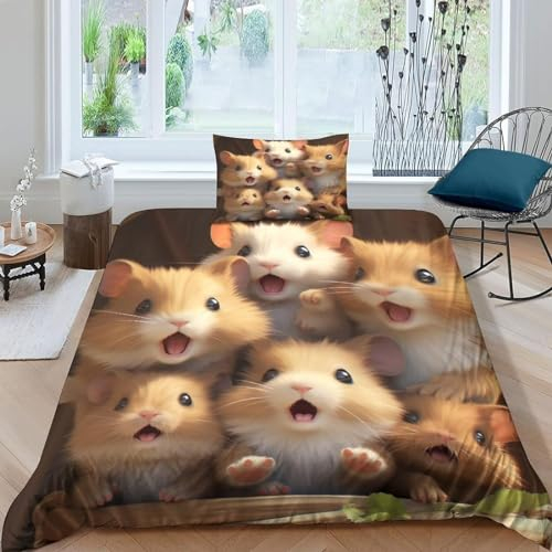 Pechiwuo Bettwäsche 135x200 Meerschweinchen Bettwäsche-Set Winter Weiche GebüRstet Mikrofaser Bettzeug Set Bettbezug 135x200 cm + 2 Kissenbezug 80x80 cm mit ReißVerschluss, A567